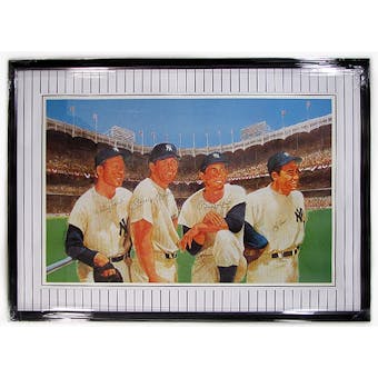 New York Yankees Signed & Framed Litho w/Mantle, Martin, Berra, and Ford