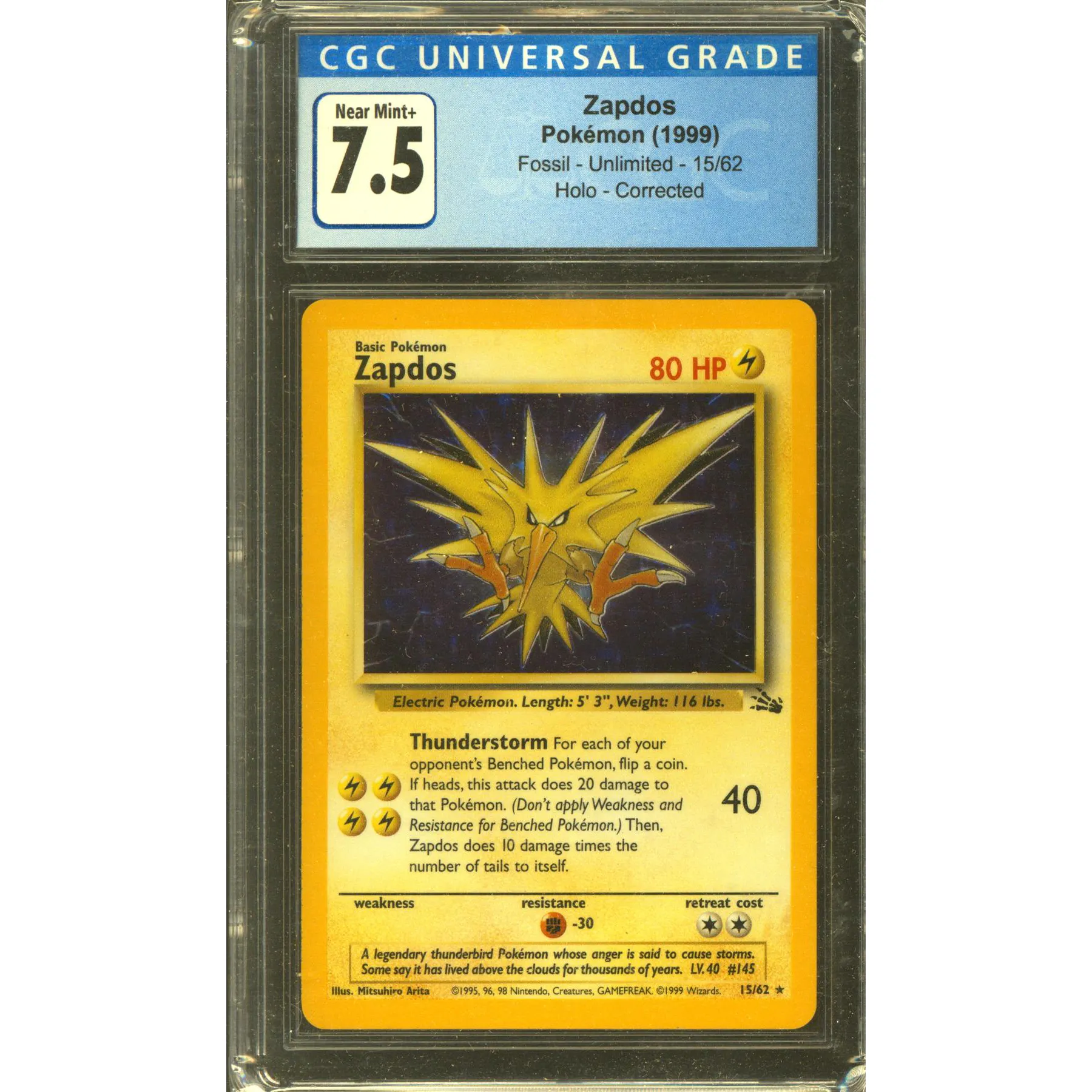 Pokemon Fossil Corrected Foil Zapdos 15/62 CGC 7.5 subs | DA Card World Pokemon Fossil Corrected Foil Zapdos 15/62 CGC 7.5 subs | DA Card World